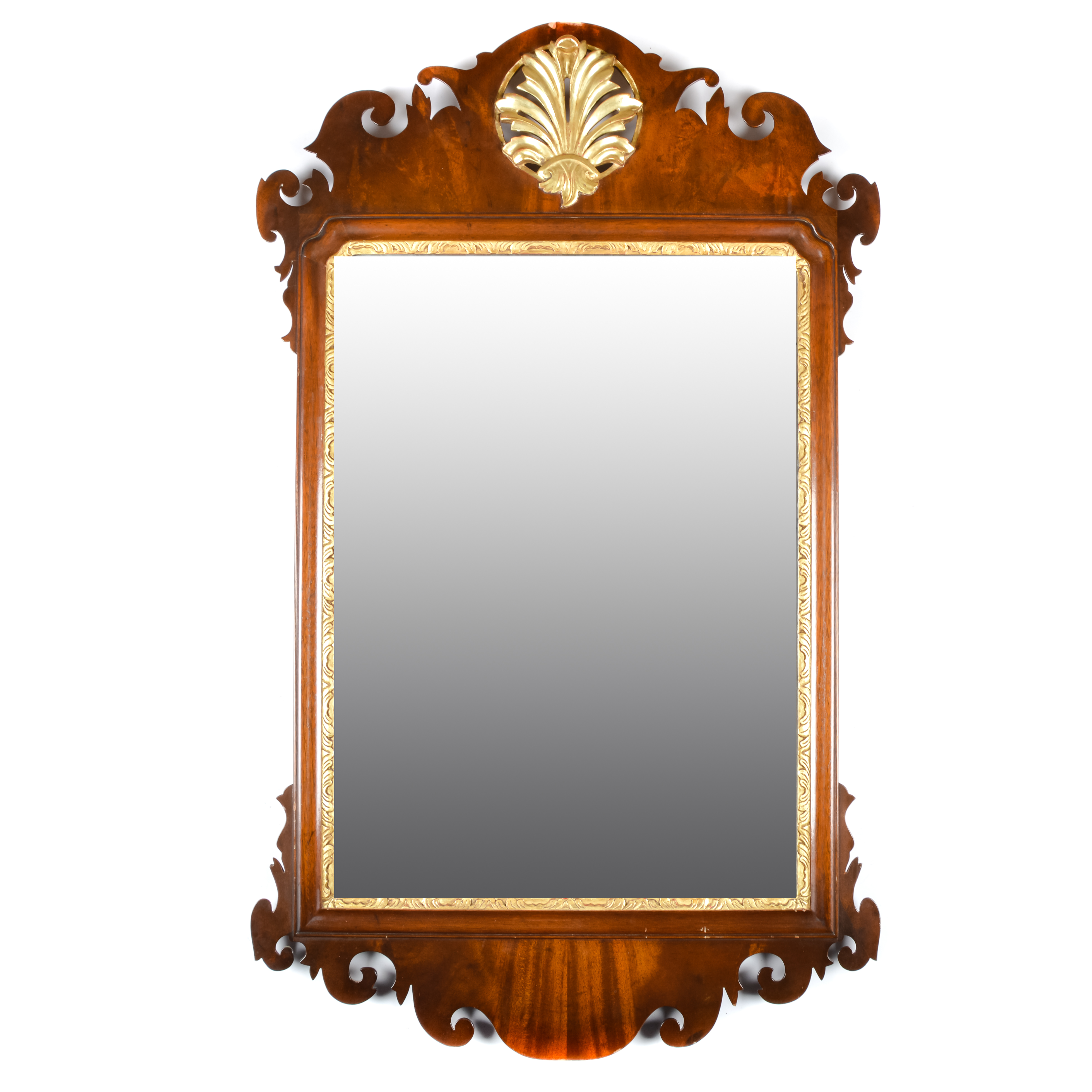 Antique Wooden Mirror with Gilt Fan Medallion