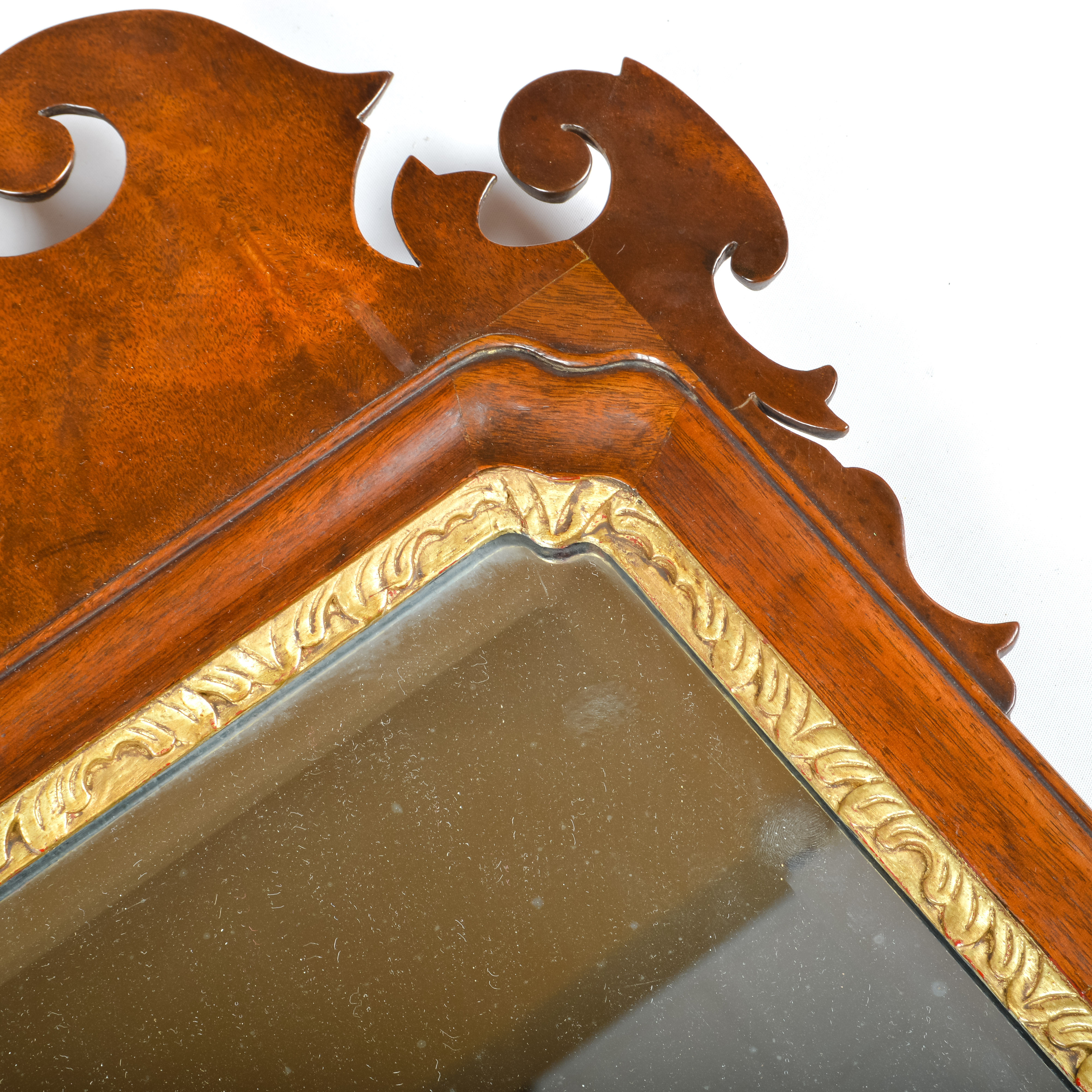 Antique Wooden Mirror with Gilt Fan Medallion
