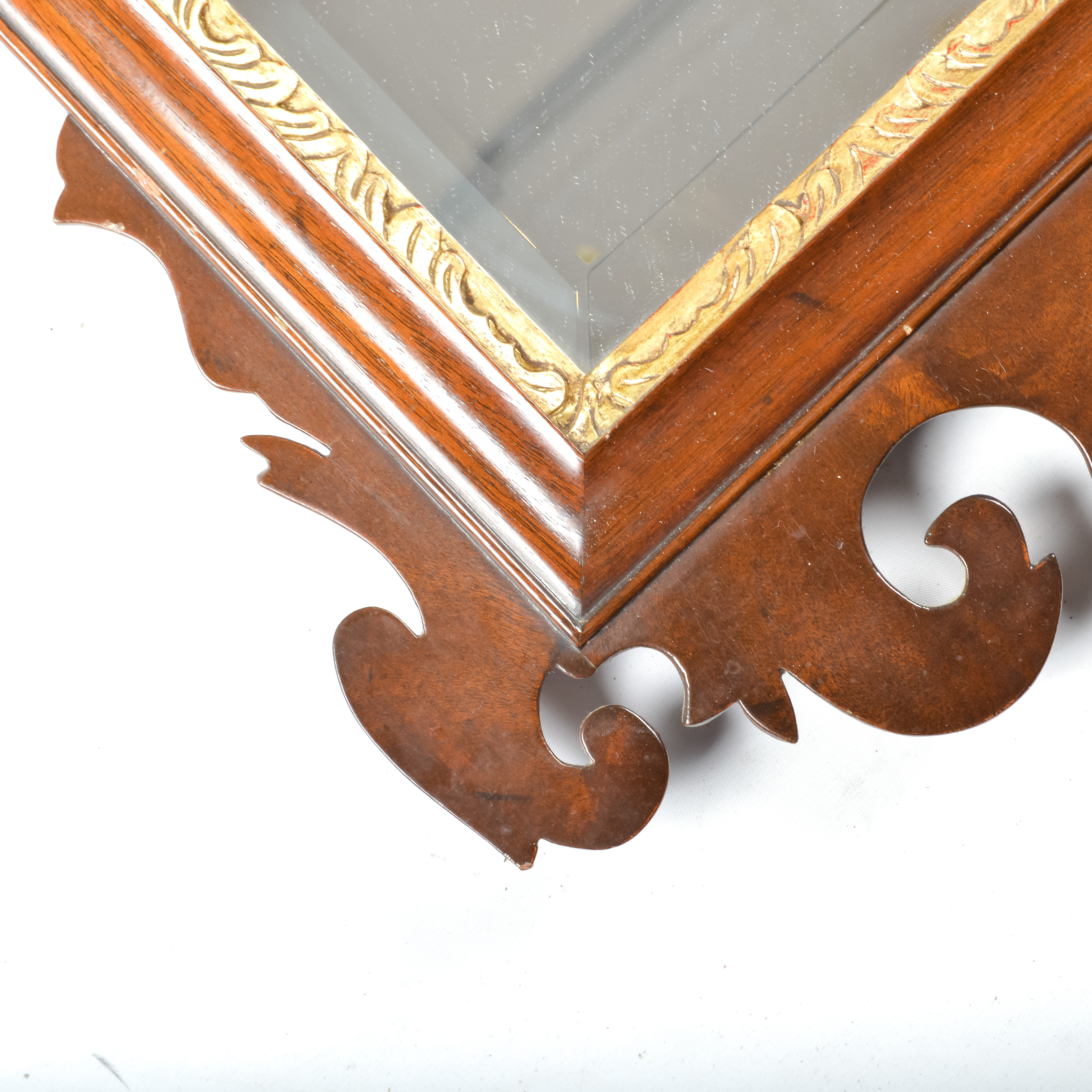 Antique Wooden Mirror with Gilt Fan Medallion