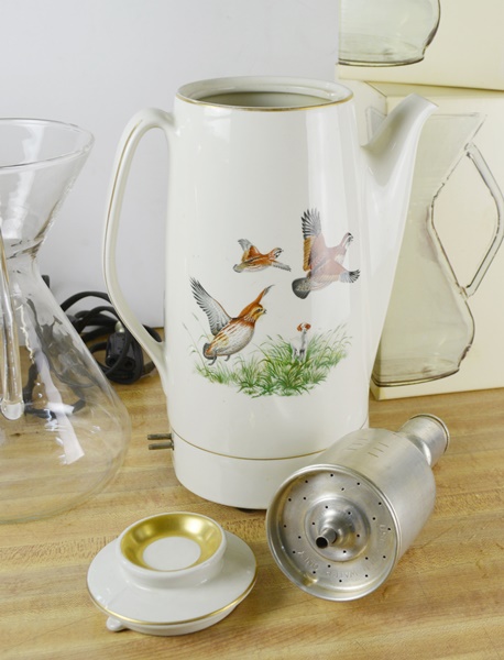 Three Chemex Filter Drip Coffee Maker and The Hall China Co Porcelain Percolater