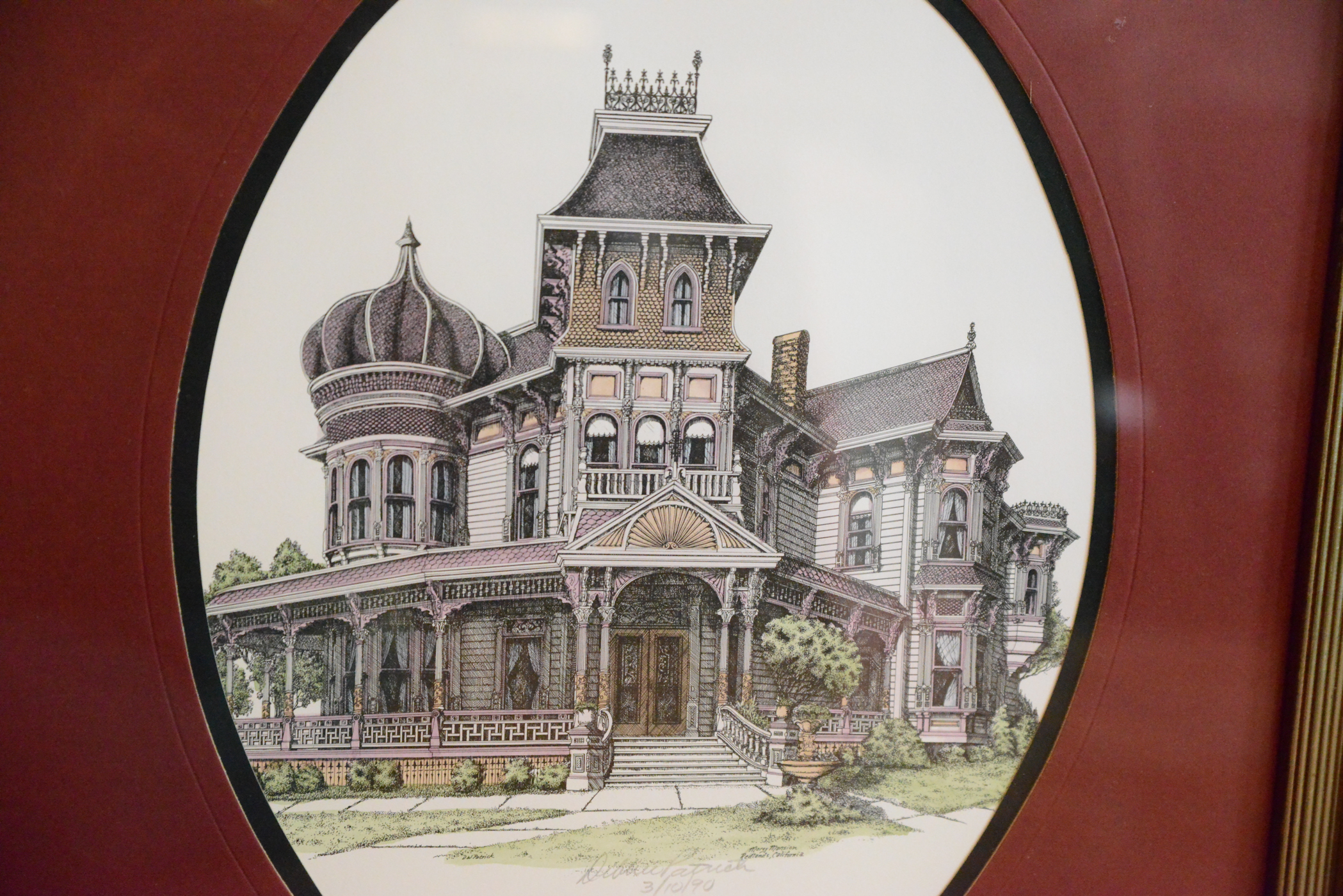 Trio of Signed Debbie Patrick Hand-Colored Prints Featuring Images of Victorian Houses