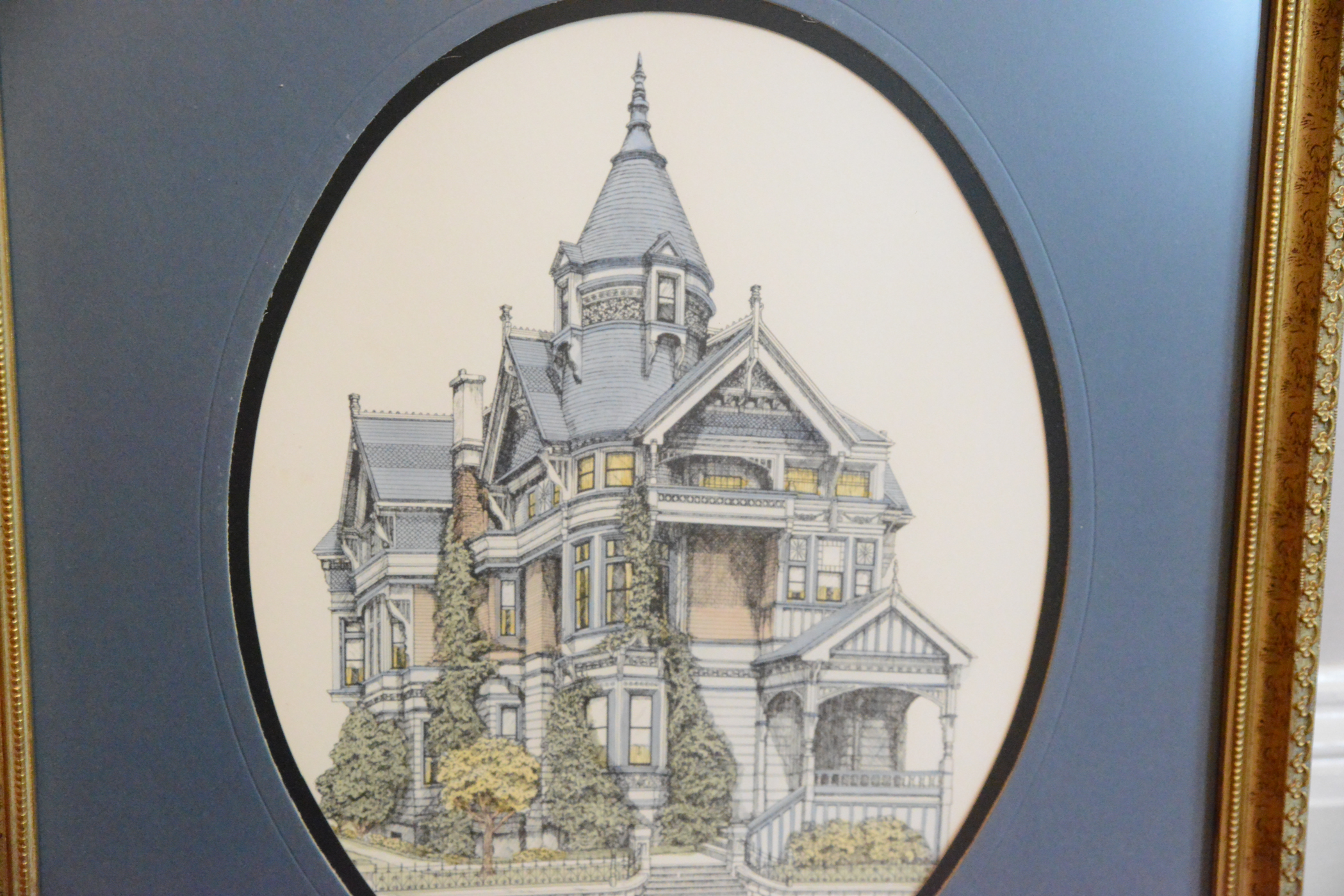 Trio of Signed Debbie Patrick Hand-Colored Prints Featuring Images of Victorian Houses