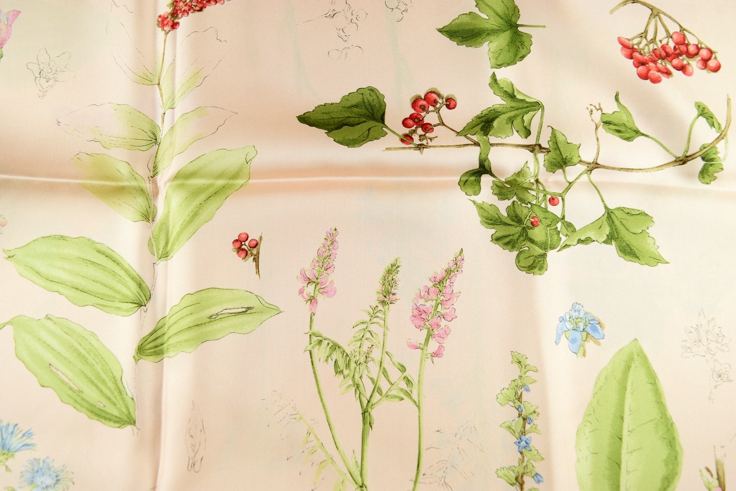 Tiffany Made in Italy Silk Scarf in Pale Pink with Flora and Hand Rolled Edge, In Original Tiffany Box