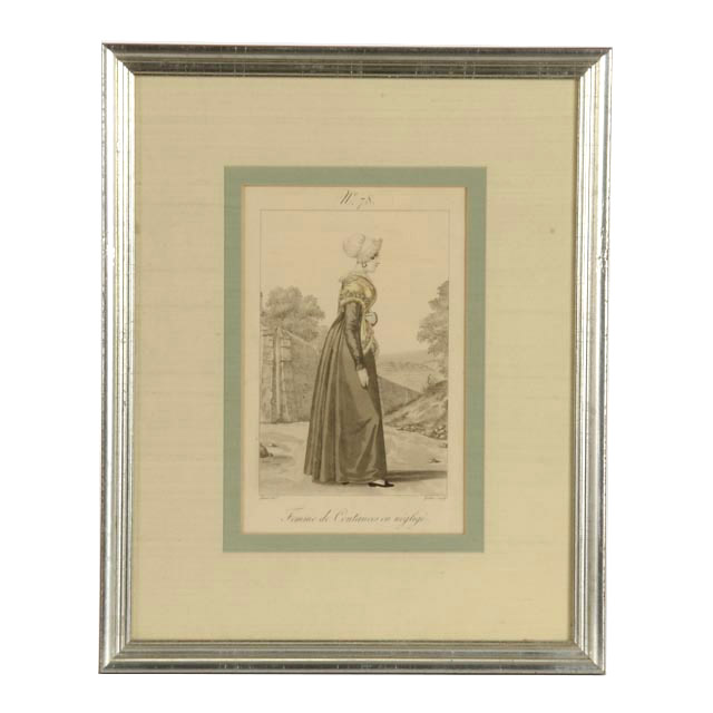 L.M. Lanté 1827 Hand-Colored Engraving "Femme de Coutances en négligé."