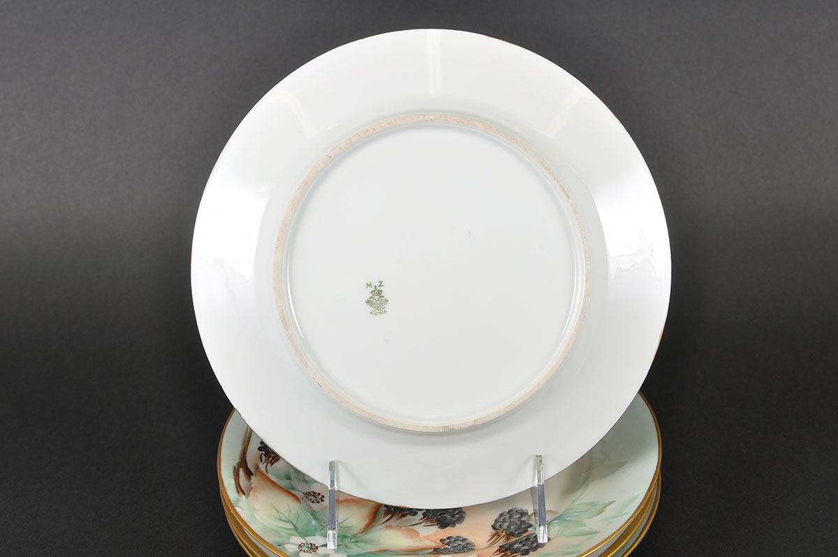 Set of Antique Haviland France Hand Painted Porcelain Tea Plates with Gold Tone Rims