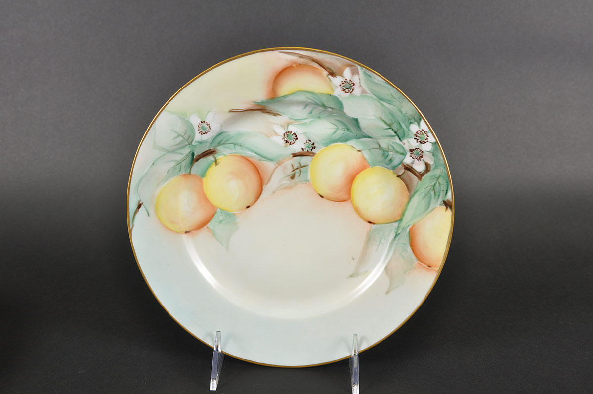 Set of Antique Haviland France Hand Painted Porcelain Tea Plates with Gold Tone Rims