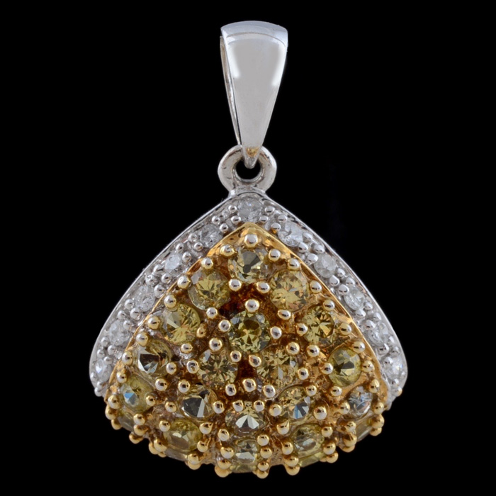 10K White Gold Yellow Sapphire and Diamond Pendant