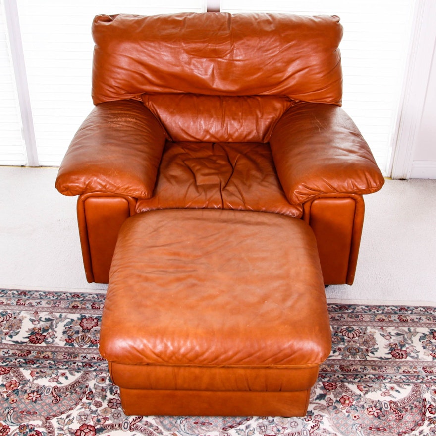 Italian Leather Club Chair and Ottoman