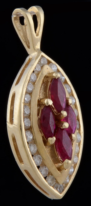 14K Yellow Gold Ruby and Diamond Pendant