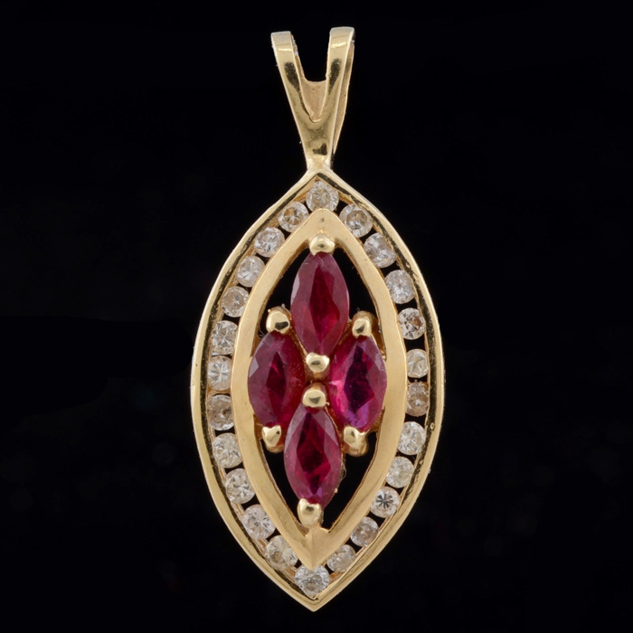 14K Yellow Gold Ruby and Diamond Pendant