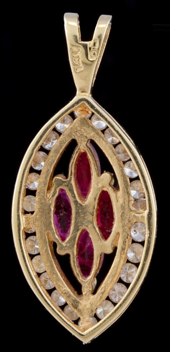 14K Yellow Gold Ruby and Diamond Pendant