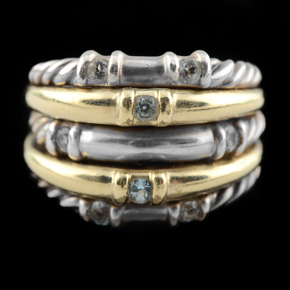 David Yurman Two-Tone Blue Topaz Five Row Ring