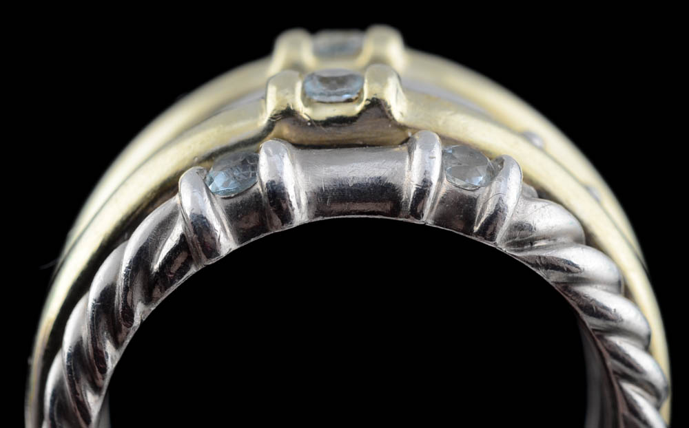 David Yurman Two-Tone Blue Topaz Five Row Ring