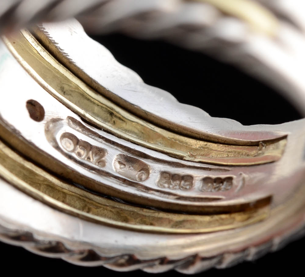 David Yurman Two-Tone Blue Topaz Five Row Ring