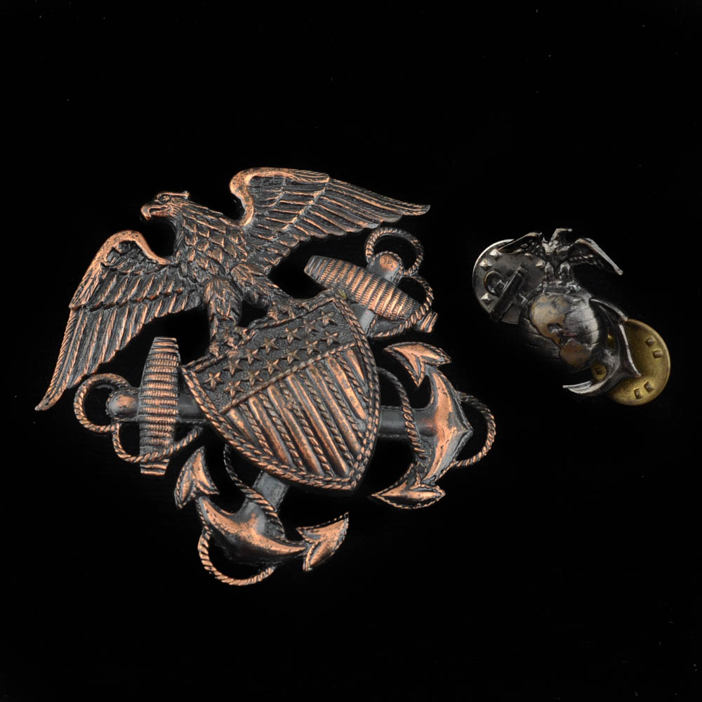 Marine and Navy Pins with Brass Tool Charms and St. Xavier Class Ring