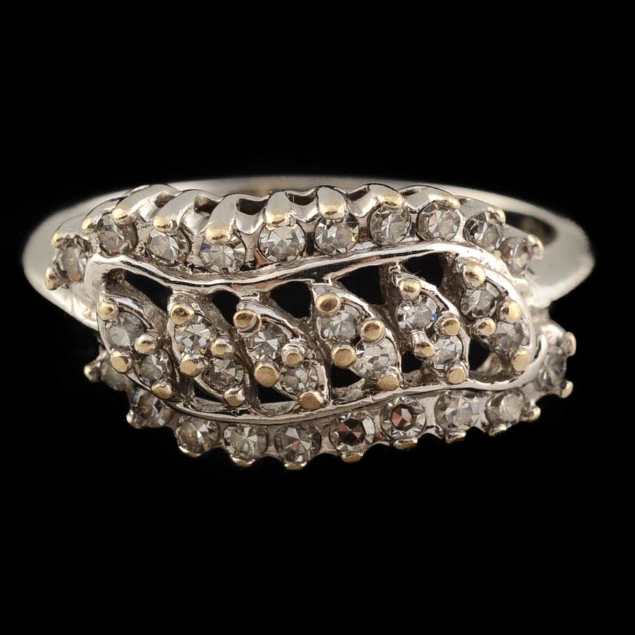 Vintage 14K White Gold Diamond Dress Ring