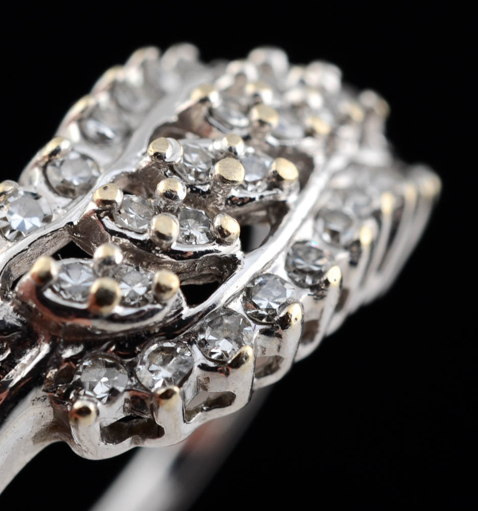 Vintage 14K White Gold Diamond Dress Ring