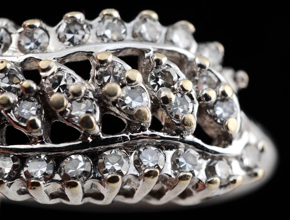 Vintage 14K White Gold Diamond Dress Ring