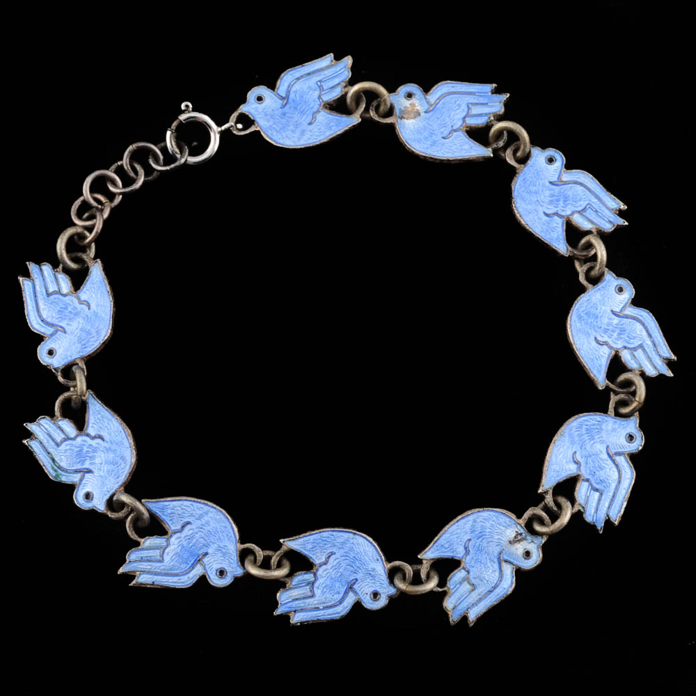 Vintage Volmer Bahner Sterling Danish Enamel Bird Bracelet