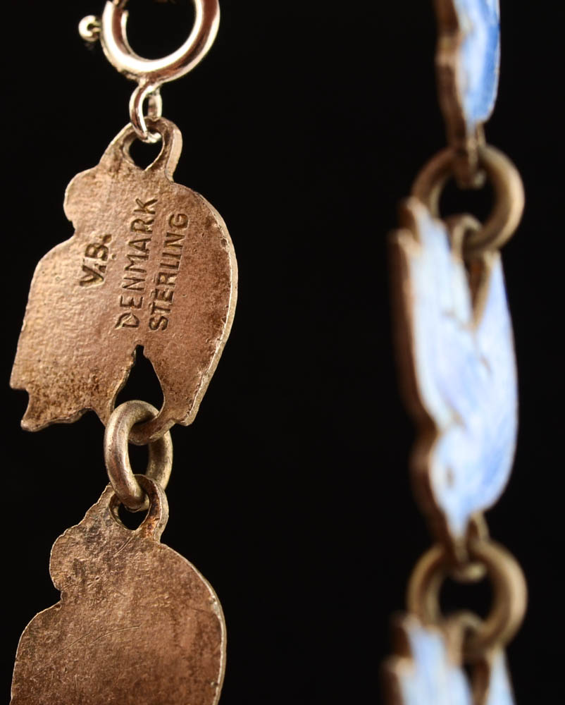 Vintage Volmer Bahner Sterling Danish Enamel Bird Bracelet