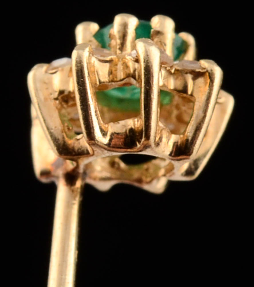 14K Yellow Gold Diamond and Emerald Earrings