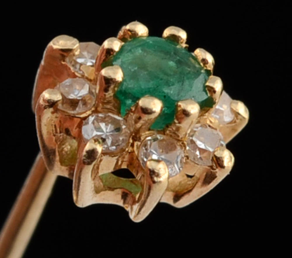 14K Yellow Gold Diamond and Emerald Earrings