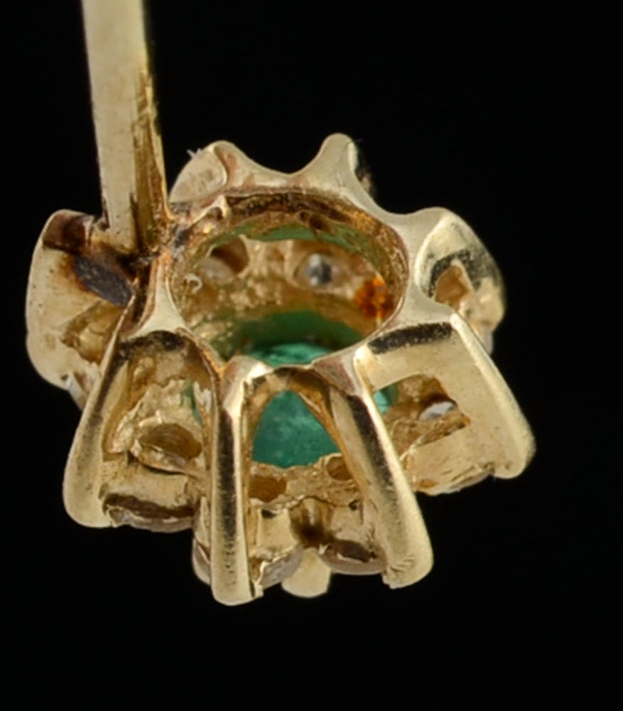 14K Yellow Gold Diamond and Emerald Earrings