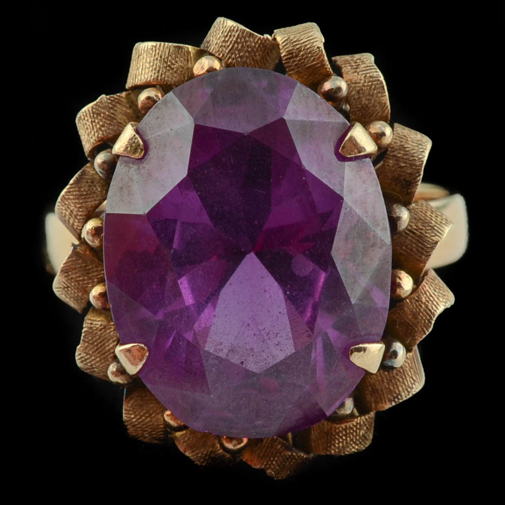 14K Yellow Gold Synthetic Sapphire Ring