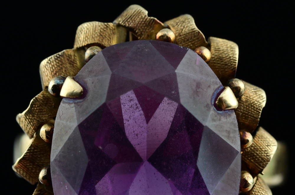 14K Yellow Gold Synthetic Sapphire Ring