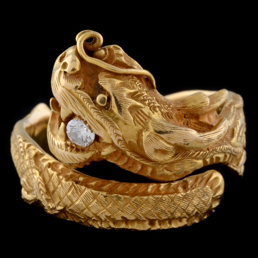 20K Yellow Gold and Diamond Dragon Bypass Ring