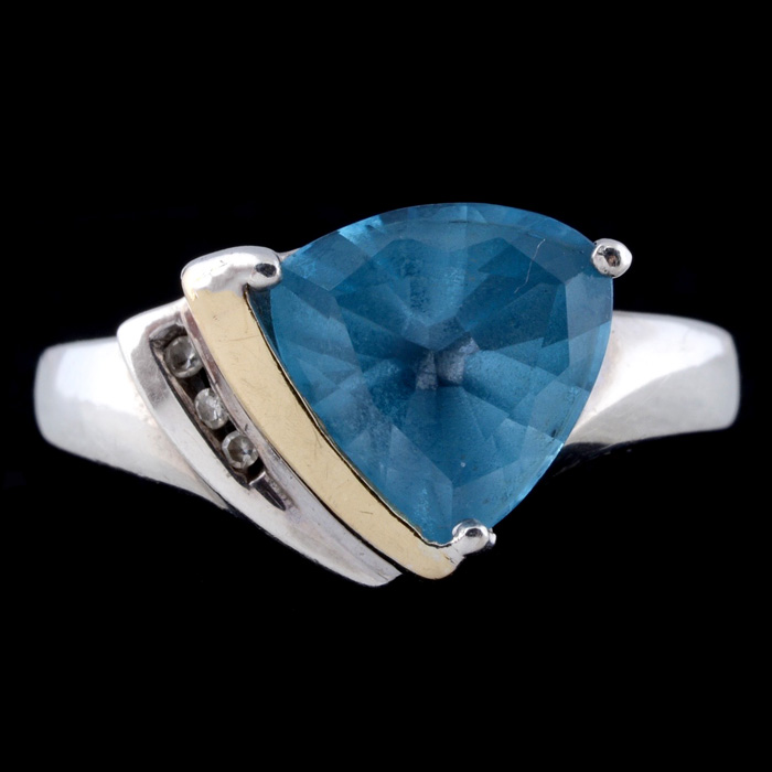 Sterling SIlver Blue Topaz and Diamond Ring