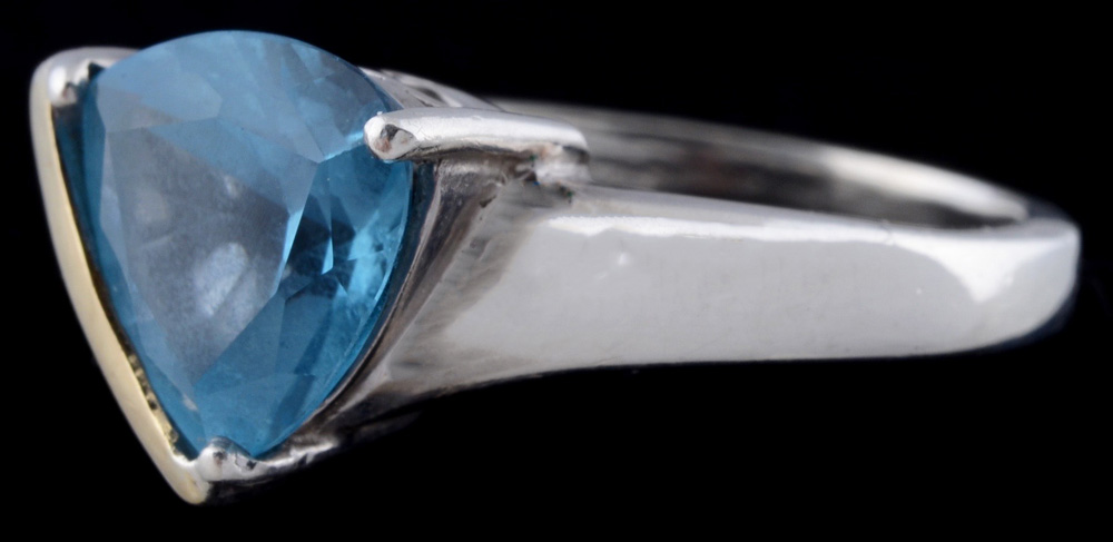 Sterling SIlver Blue Topaz and Diamond Ring