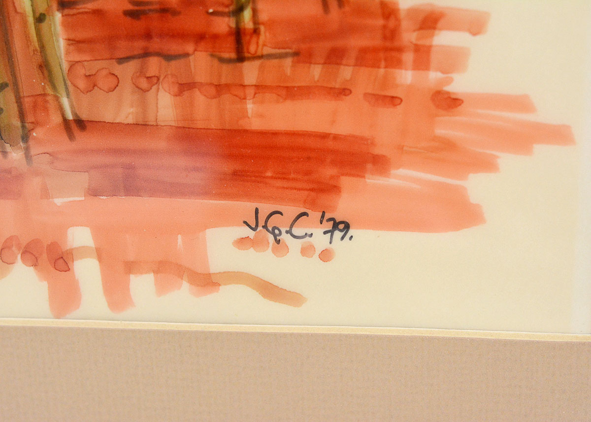 Framed Vintage Watercolor Painting of an Interior Scene