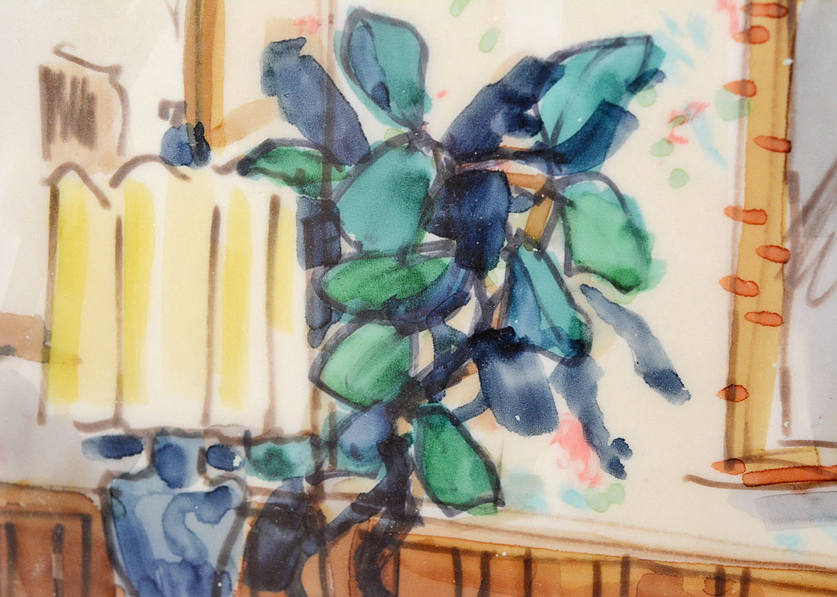 Framed Vintage Watercolor Painting of an Interior Scene