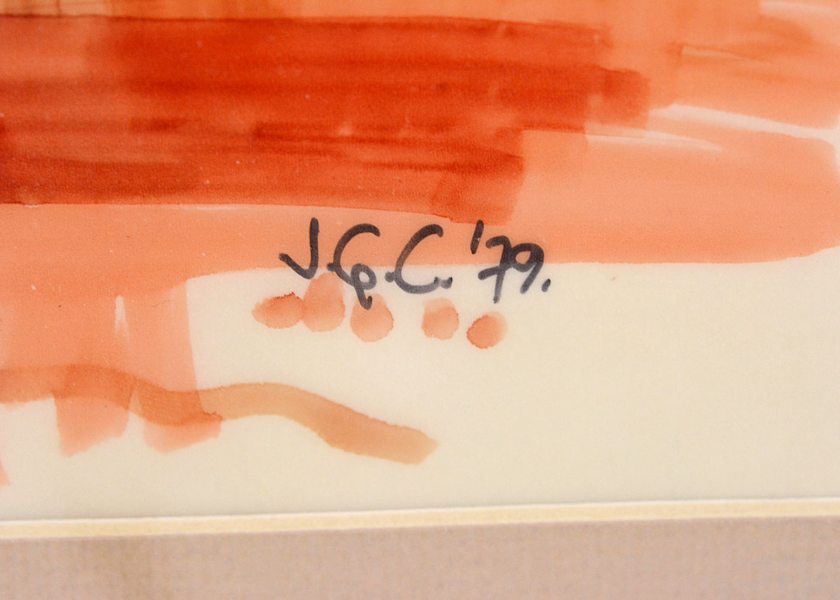 Framed Vintage Watercolor Painting of an Interior Scene