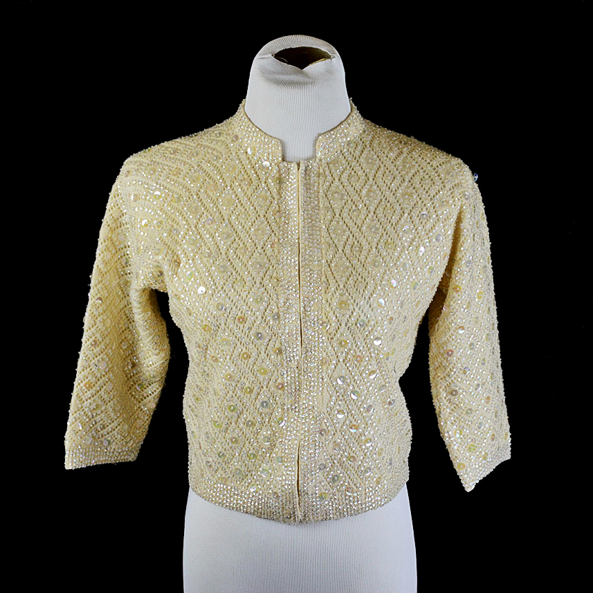 Vintage Sequin Cream Sweater by Bobbie Lau