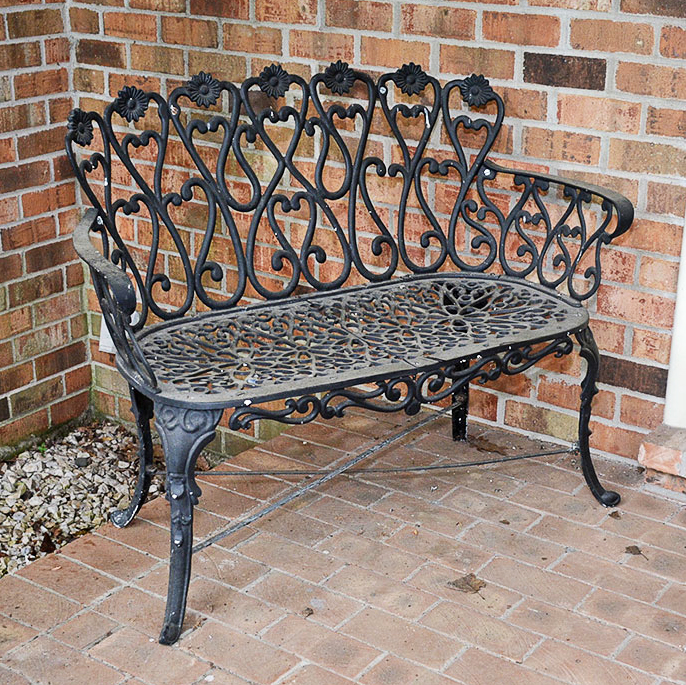 Black Cast Metal Patio Bench