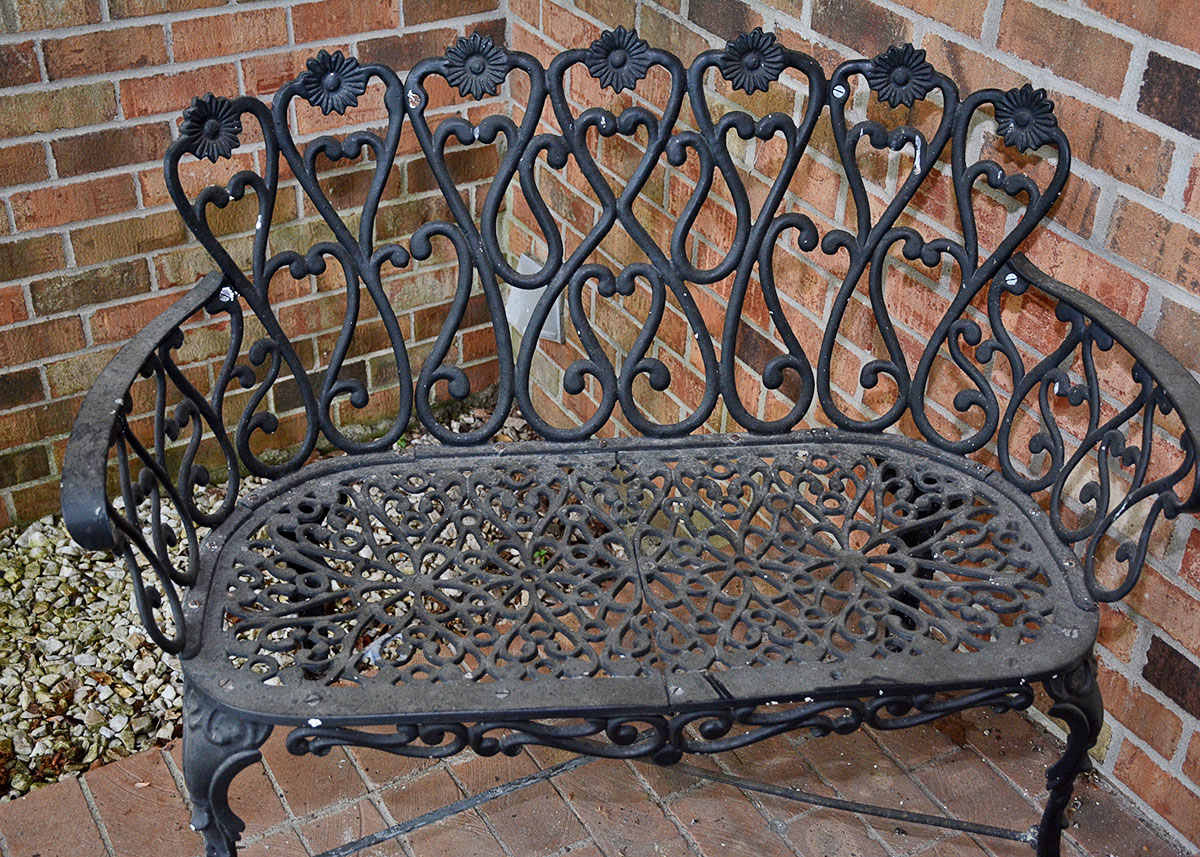 Black Cast Metal Patio Bench