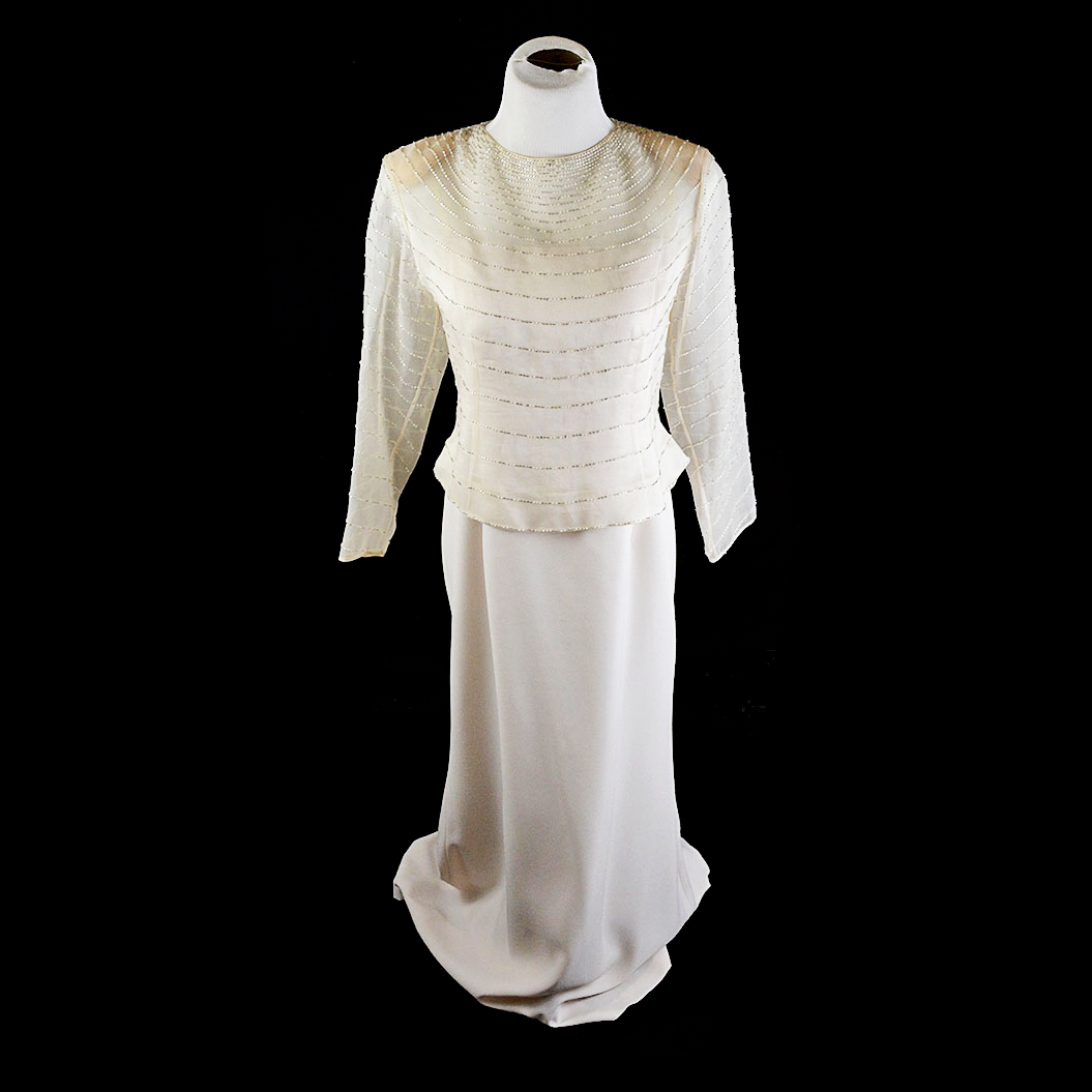 Vintage Daymor Couture Evening Gown With Beaded Illusion Top