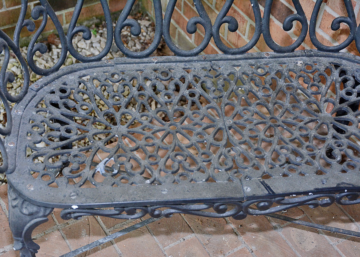 Black Cast Metal Patio Bench