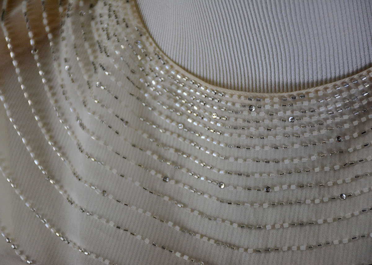 Vintage Daymor Couture Evening Gown With Beaded Illusion Top