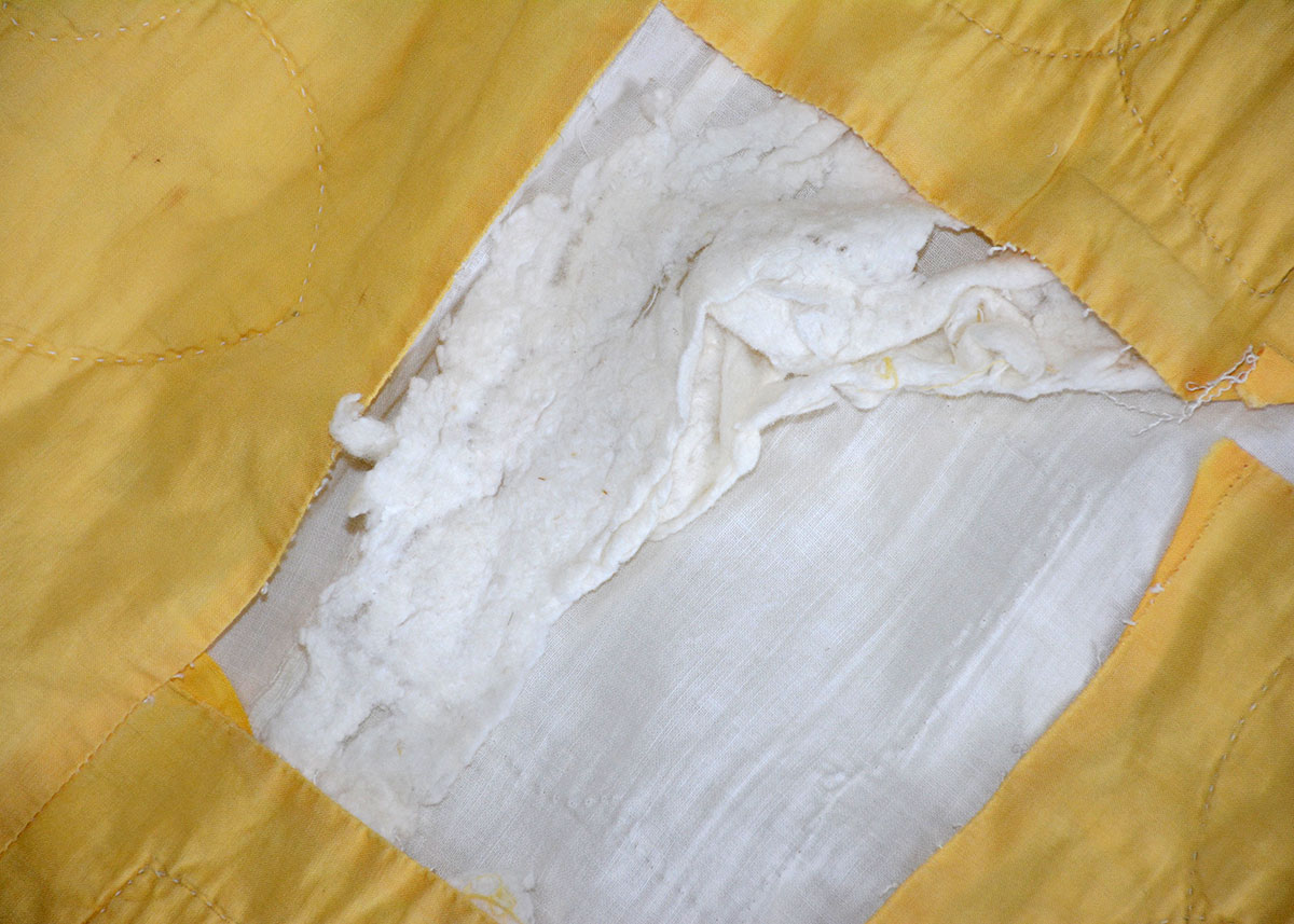 Vintage Handmade Yellow and White Embroidered Quilt