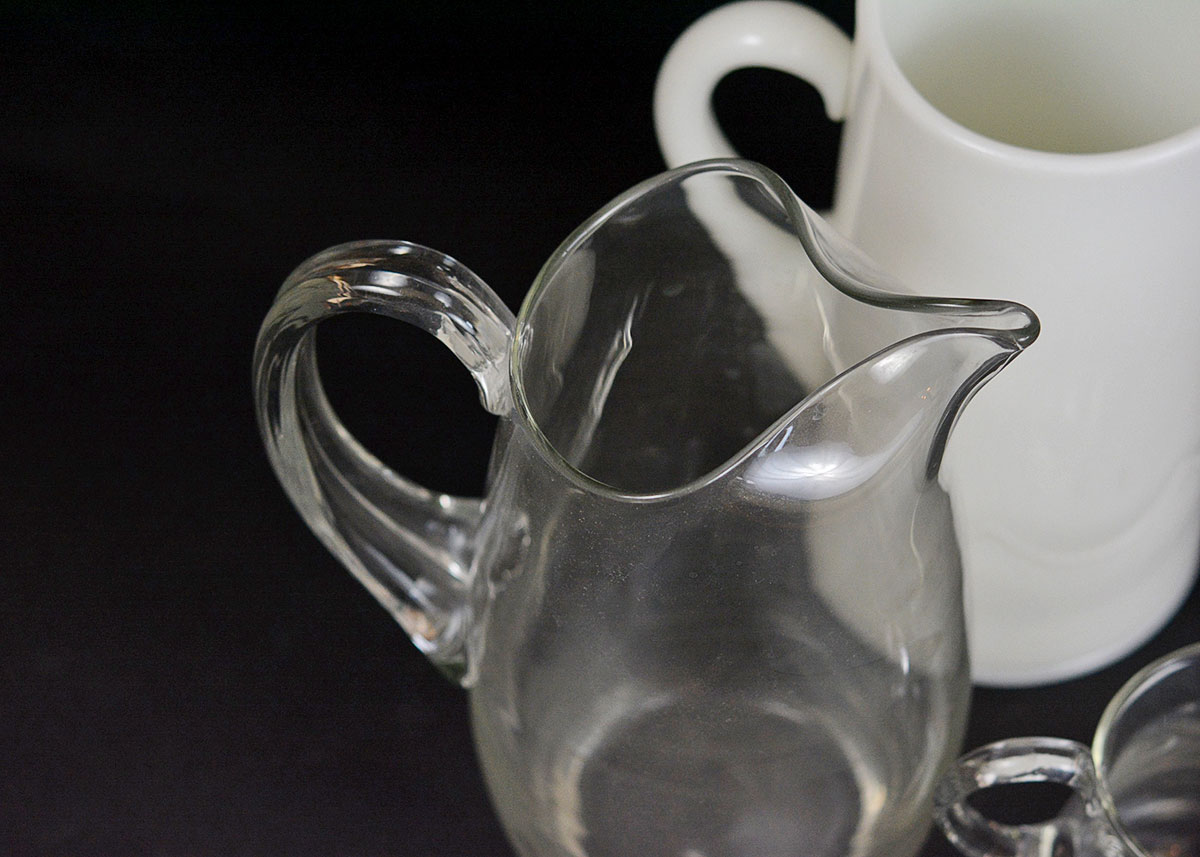 Milk Glass and Clear Glass Pitchers