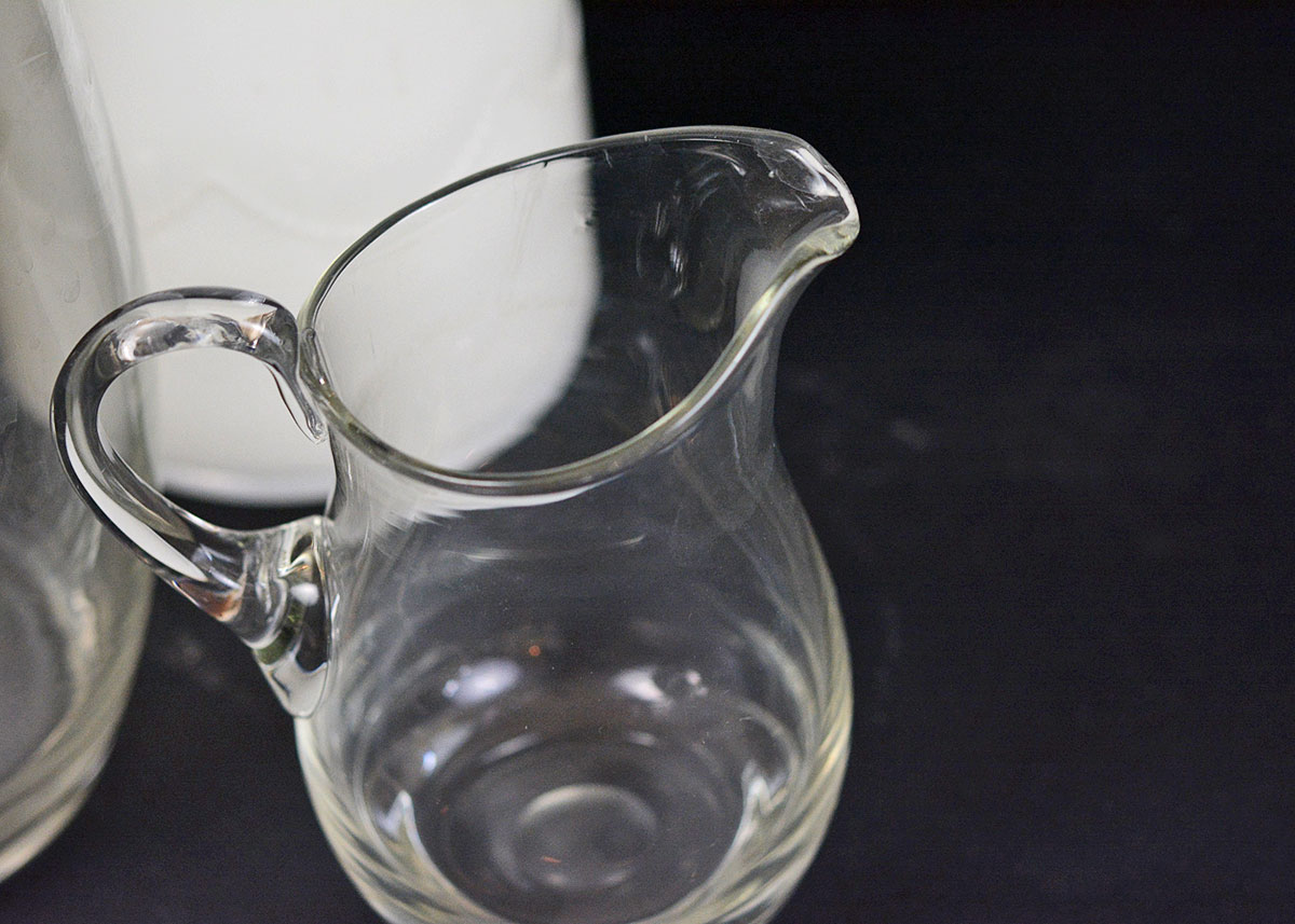 Milk Glass and Clear Glass Pitchers
