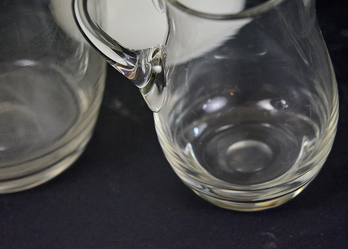 Milk Glass and Clear Glass Pitchers