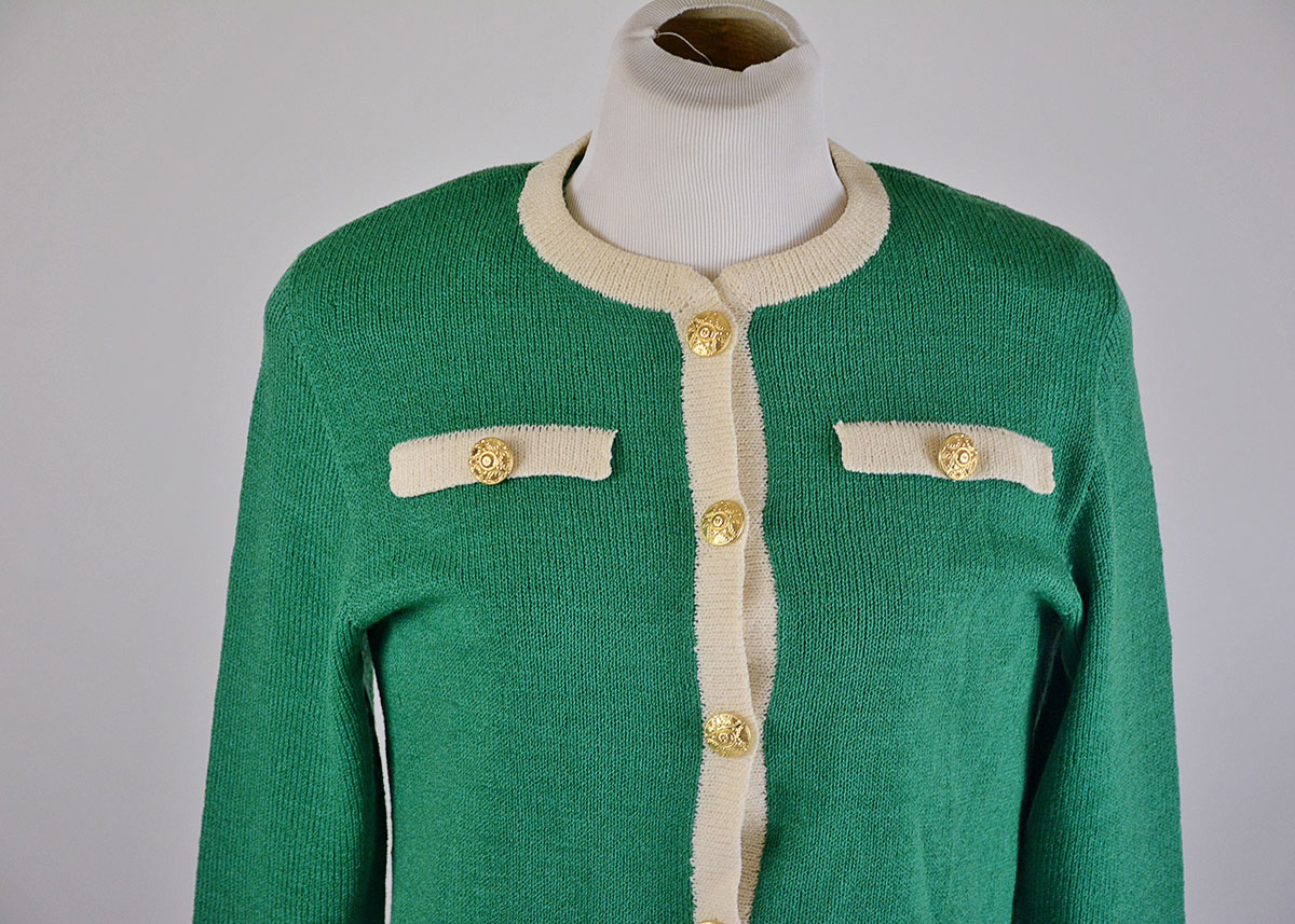 Vintage Green Knit Suit with Pleated Skirt