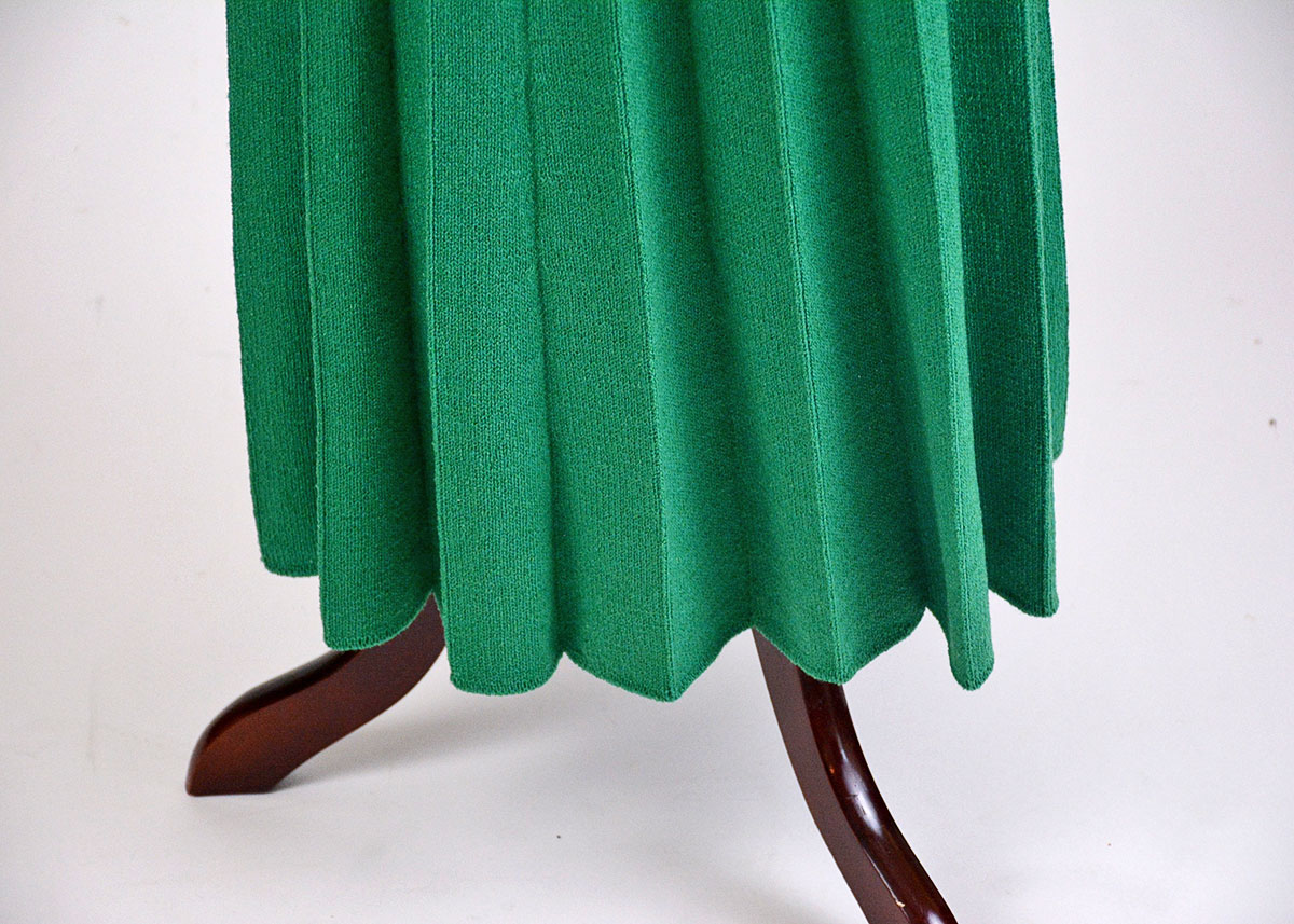 Vintage Green Knit Suit with Pleated Skirt
