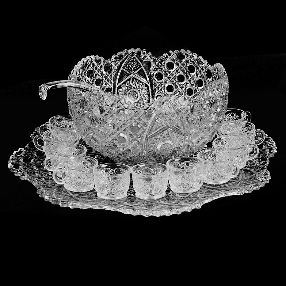 Vintage Smith Glass Punch Bowl Service with Cups
