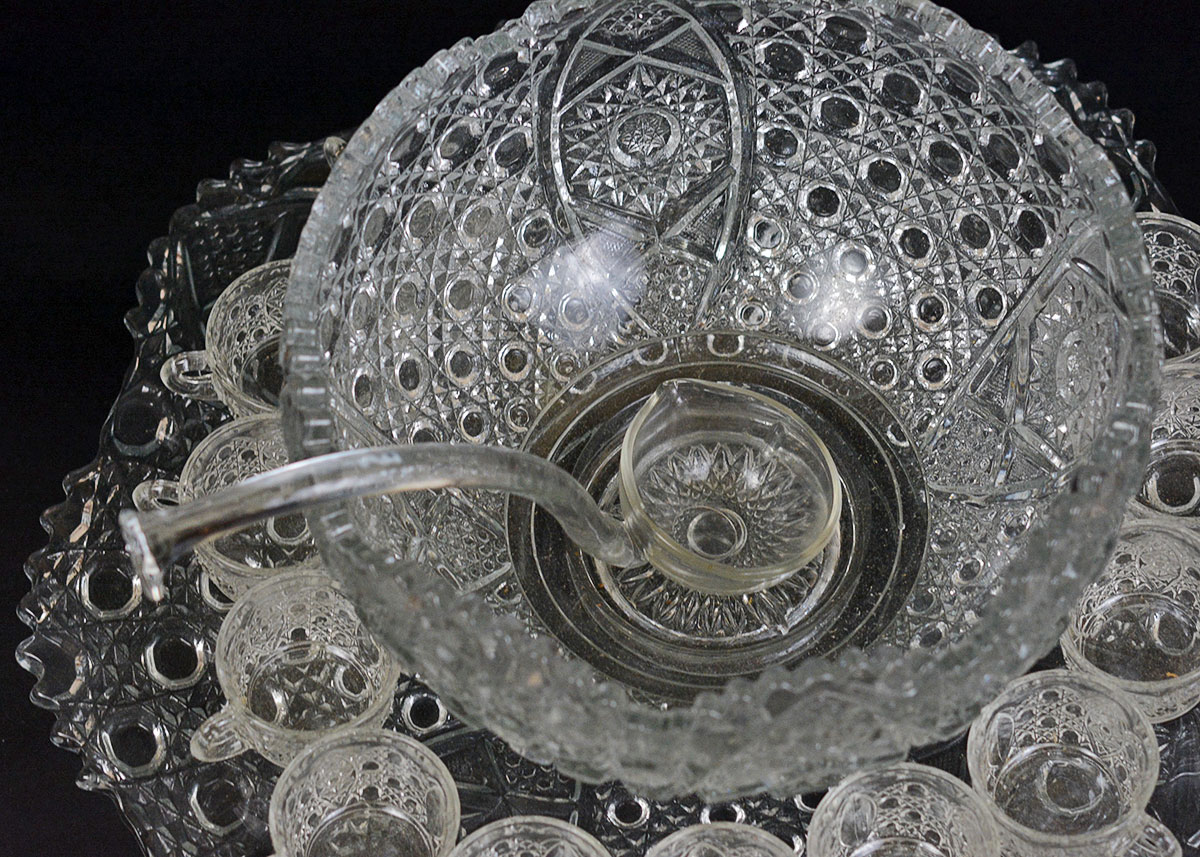 Vintage Smith Glass Punch Bowl Service with Cups