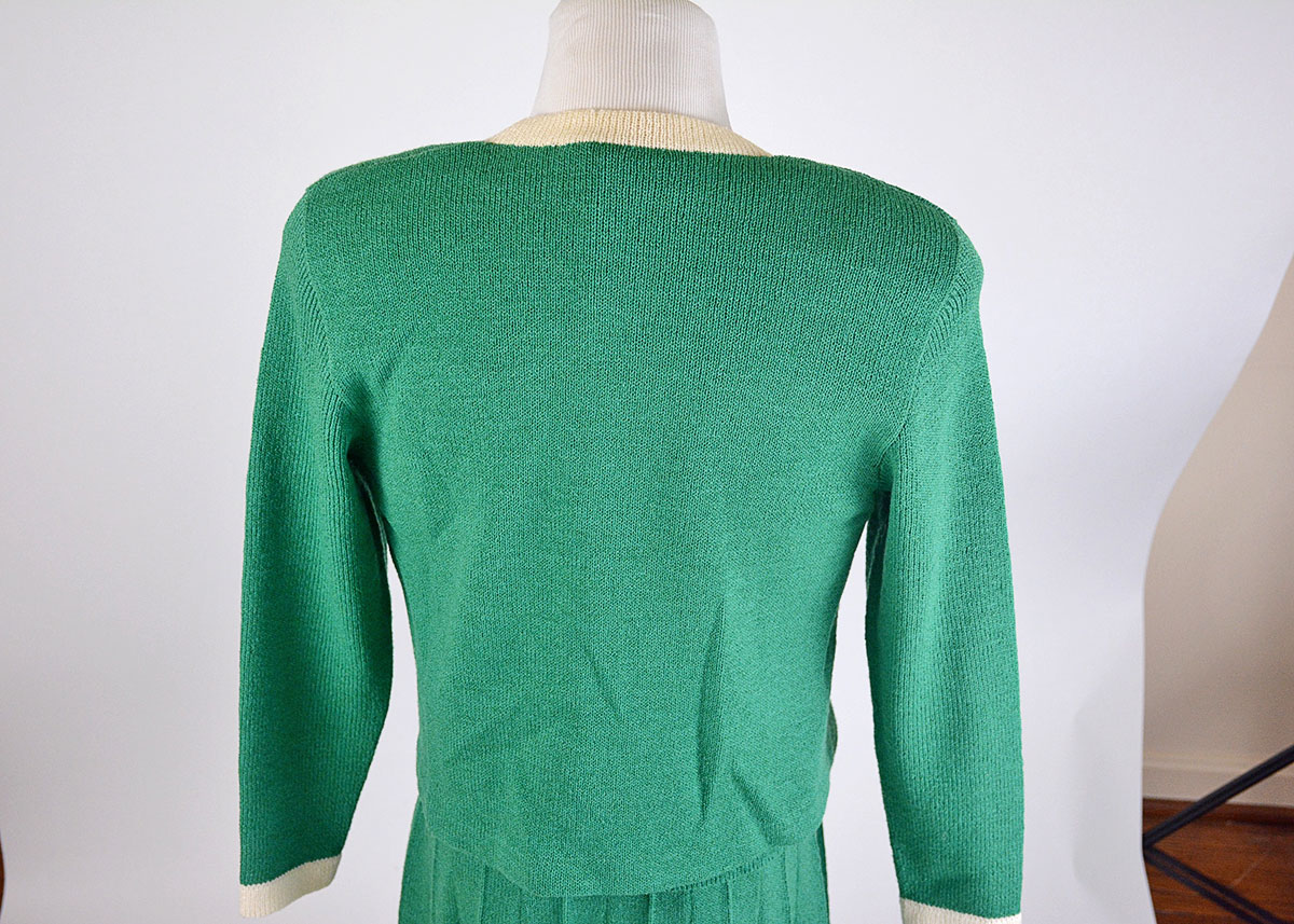 Vintage Green Knit Suit with Pleated Skirt